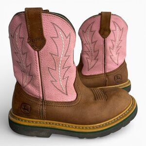 John Deere Pink Leather Western Cowboy Cowgirl Boots Youth Kids Girls Boys 2.5 M